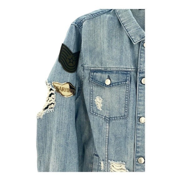 Jay Walker Distressed Denim Jacket Customized With Patches Womens Large - Picture 5 of 15